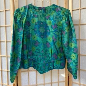 Vintage Floral Green and Blue Blouse